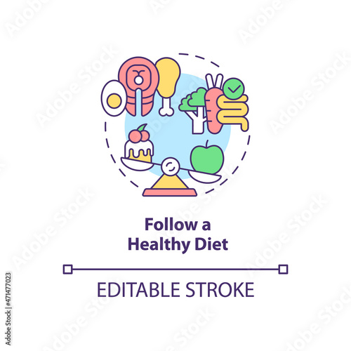 Follow healthy diet concept icon. Mental health during pregnancy abstract idea thin line illustration. Eating fresh fruits and vegetables. Vector isolated outline color drawing. Editable stroke