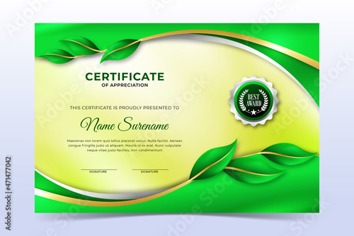 Elegant green leaves Environmental certificate template