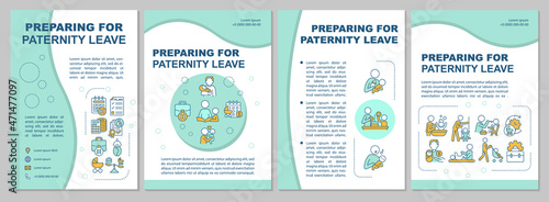 Offering paternity leave brochure template. Bonding with newborn. Flyer, booklet, leaflet print, cover design with linear icons. Vector layouts for presentation, annual reports, advertisement pages