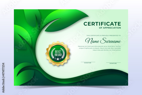 Fresh green leaves Ecological certificate template