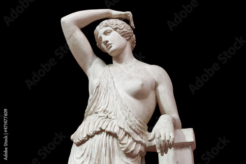 Classical antique sculpture of a woman in marble or white stone. Ancient greek art and culture, human statue