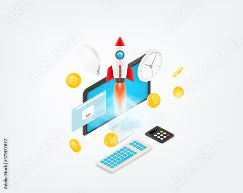 Business startup concept. 3d style vector illustration