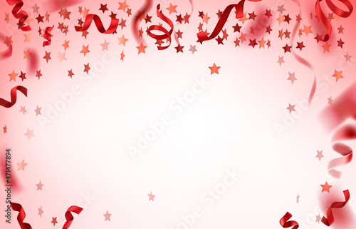 Fototapeta Naklejka Na Ścianę i Meble -  Holiday background with red silk ribbons and stars