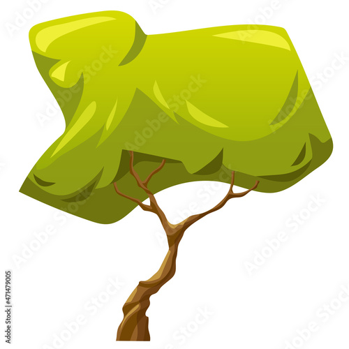Forest landscape element. Cartoon green tree. Foliage plant. Vector  oak of summer garden or park isolated on white background.