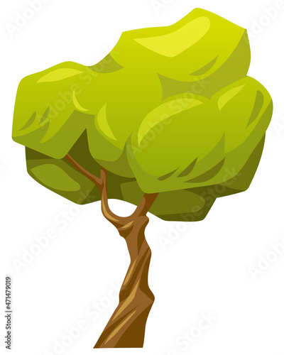 Forest landscape element. Cartoon green tree. Foliage plant. Vector  oak of summer garden or park isolated on white background.