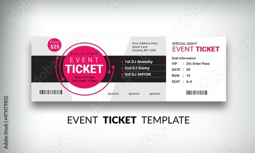 Creative Event Ticket Vector Template 25 Fully Customization photo