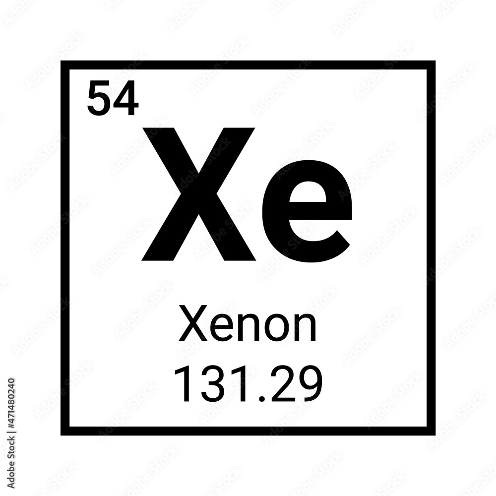 Chemical element xenon icon symbol. Xenon science atom table