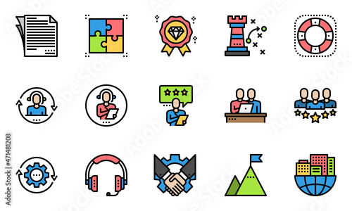 Business Solution Management Line Icons, support, relationship, premium