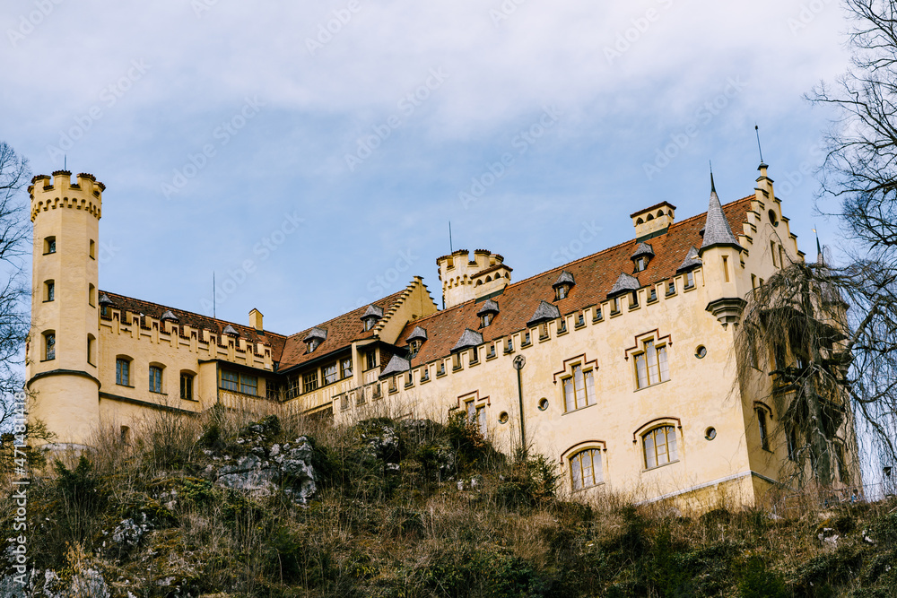 Hohenschwangau Castle on a hill near the town of Fussen. Germany