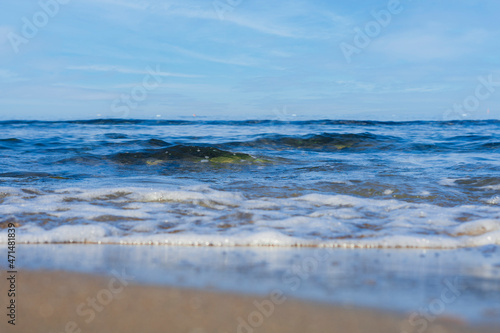 sea ​​shore, beach, rocks and small waves. No People. Copy Space. Selective Focus. © Yasin