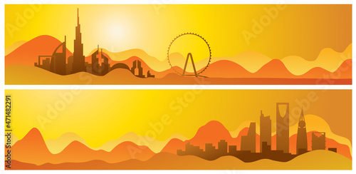 Panorama landscape of Dubai and Saudi Arabia