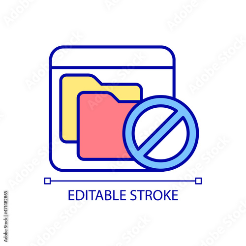 Folder access denied RGB color icon. Files management. Access and share permissions. Limited authority. Forbidden message. Isolated vector illustration. Simple filled line drawing. Editable stroke