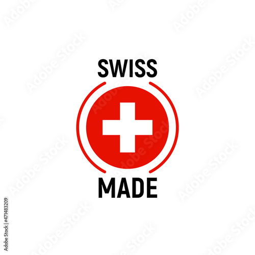 Swiss made product label. Switzerland quality flag vector sticker icon logo
