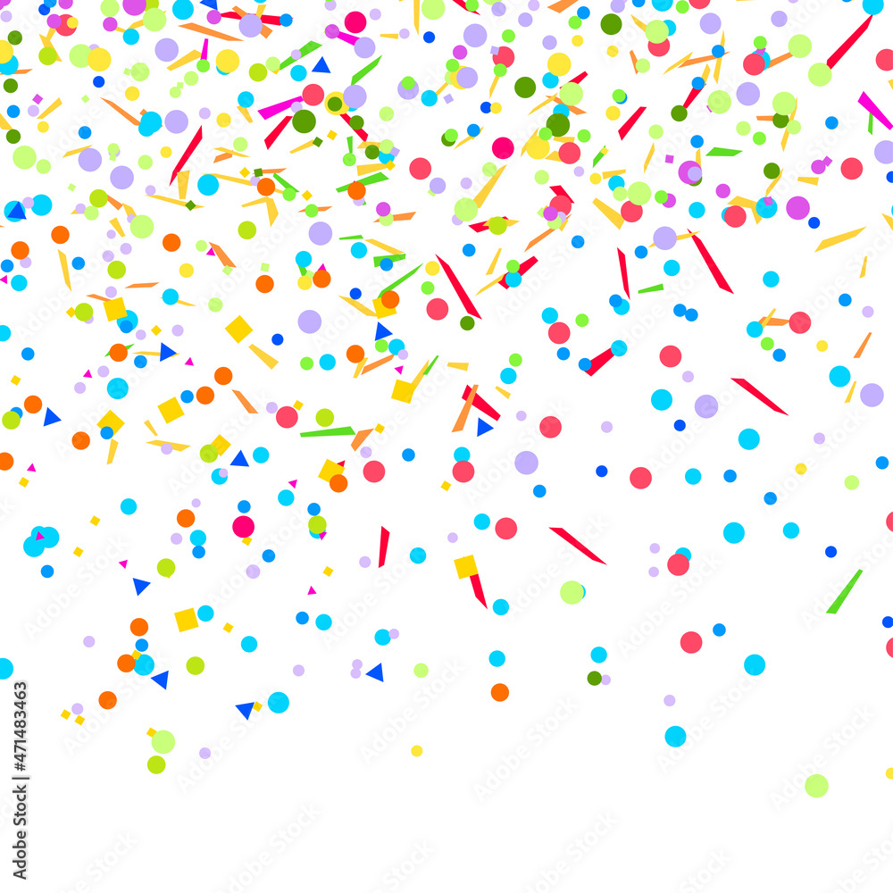 Colored square pattern with geometric elements on white. Holiday background with confetti. Texture from glitters. Festive frame. Print for banners, posters, t-shirts and textiles. Greeting cards Colored square pattern with geometric elements on white. Holiday background with confetti. Texture from glitters. Festive frame. Print for banners, posters, t-shirts and textiles. Greeting cards