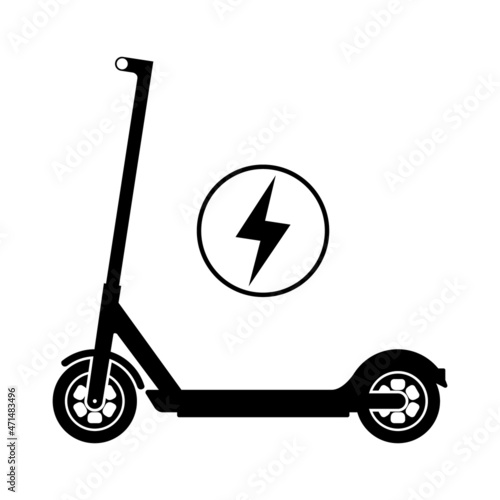 Electric scooter vector icon logo. Bicycle electric scooter silhouette charge design