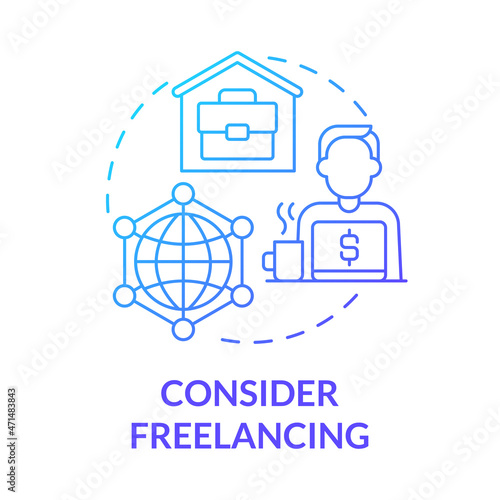 Consider freelancing blue gradient concept icon. Making money online method abstract idea thin line illustration. Independent contractor. Working from home. Vector isolated outline color drawing