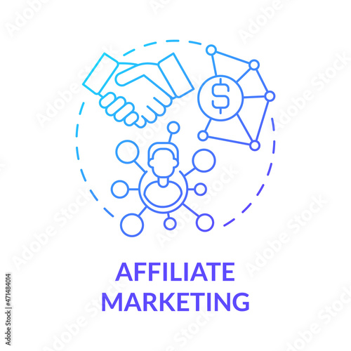 Affiliate marketing blue gradient concept icon. Make money online approach abstract idea thin line illustration. Brand products promotion. Social media platform. Vector isolated outline color drawing