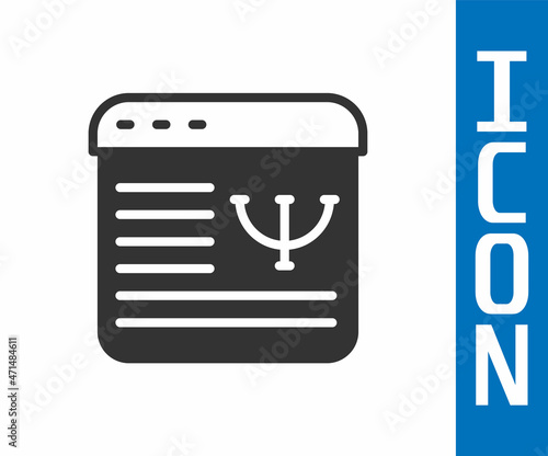 Grey Online psychological counseling distance icon isolated on white background. Psychotherapy, psychological help, psychiatrist online consulting. Vector