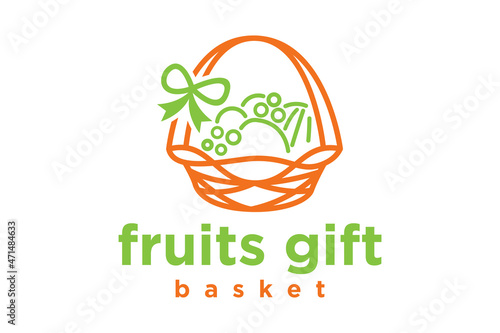 Fresh Orange Fruit, Slice of Lemon Lime Grapefruit Citrus with basket gift logo design inspiration