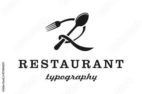 Initial Monogram R with Spoon Fork for Restaurant logo design inspiration
