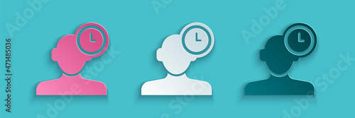 Paper cut Insomnia icon isolated on blue background. Sleep disorder with capillaries and pupils. Fatigue and stress. Paper art style. Vector