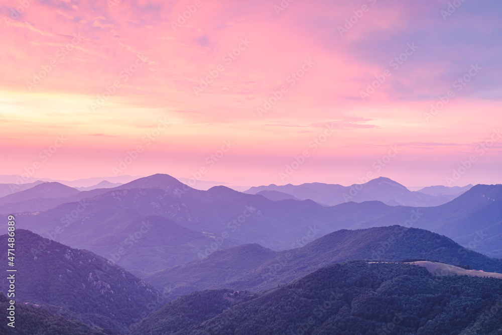 Colorful sunrise in the mountains (Coll d'Ares, border between France and Spain)