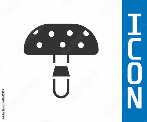 Grey Amanita muscaria or fly agaric hallucinogenic toadstool mushroom icon isolated on white background. Spotted poisonous mushroom. Vector