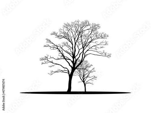 vector illustration set Dry bare tree silhouette with no living leaves. Dead wood. Hand drawn damaged environment. isolated on a white background