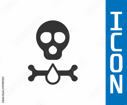 Grey Bones and skull as a sign of toxicity warning icon isolated on white background. Vector