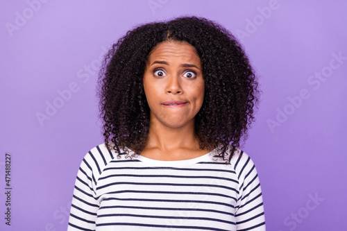 Принти на полотні Portrait of shocked amazed stressed girl staring hear unexpected news informatio