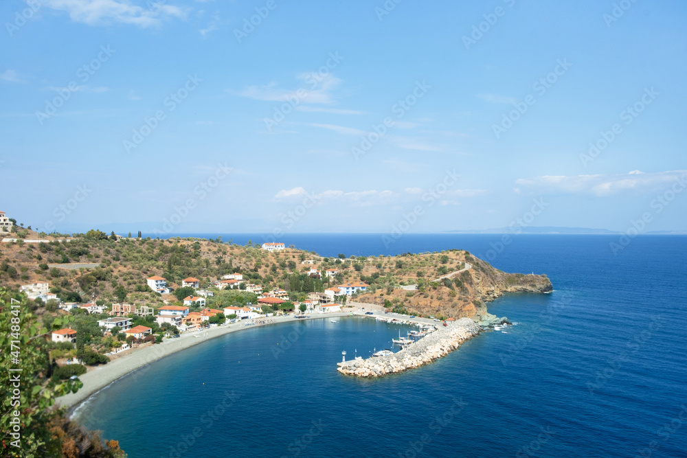 Beautiful view at blue marina,harbor,lagoon,bay in Greece, Peloponnese,Europe. Aegean sea