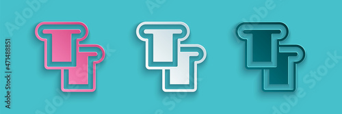 Paper cut Bread toast for sandwich piece of roasted crouton icon isolated on blue background. Lunch, dinner, breakfast snack. Paper art style. Vector