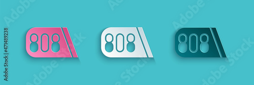 Paper cut Drum machine music producer equipment icon isolated on blue background. Paper art style. Vector