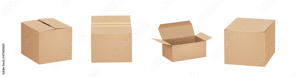 Vector cardboard box isolated brown card open cardbox. Packaging open box carton delivery packet Vector cardboard box isolated brown card open cardbox. Packaging open box carton delivery packet