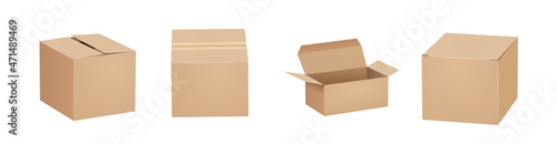 Vector cardboard box isolated brown card open cardbox. Packaging open box carton delivery packet