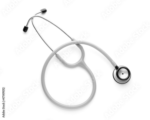 Stethoscope isolated on white, top view. Medical object