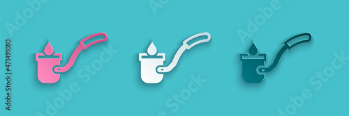 Paper cut Sauna ladle icon isolated on blue background. Paper art style. Vector