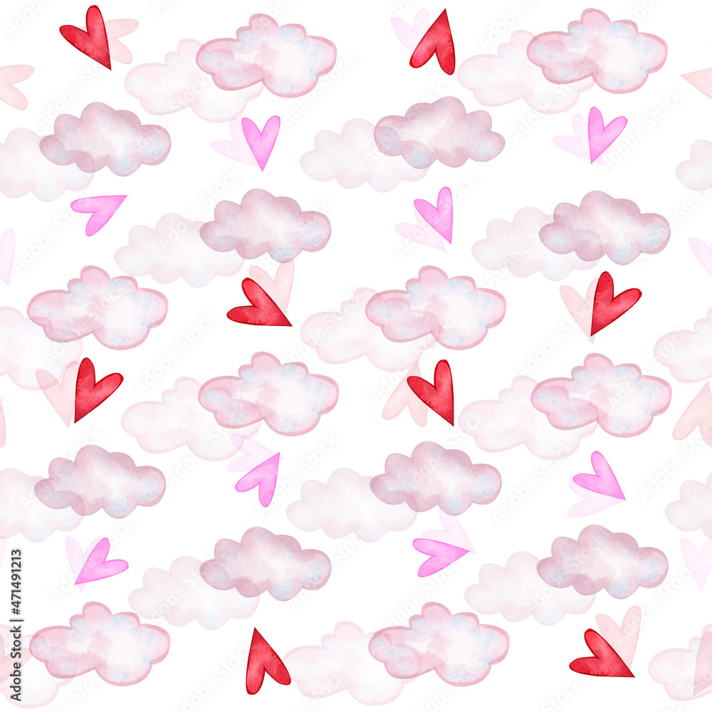 Seamless pattern with hearts on a white background. Suitable for the design of paper, fabric, postcards.