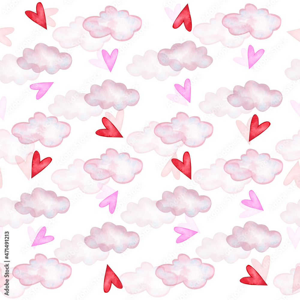 Seamless pattern with hearts on a white background. Suitable for the design of paper, fabric, postcards. Seamless pattern with hearts on a white background. Suitable for the design of paper, fabric, postcards.