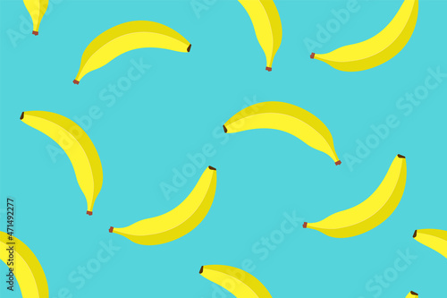 Banana seamless cartoon pattern background, vector fruit seamless yellow banana bunch illustration
