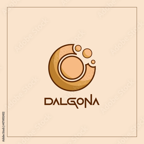 Korean Dalgona sugar toffees, sweets with signs circle and crumbs. Vector illustration.