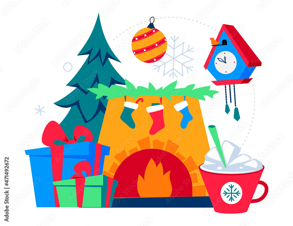 Christmas hearth - flat design style colored illustration