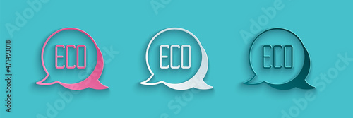 Paper cut Leaf Eco symbol icon isolated on blue background. Banner, label, tag, logo, sticker for eco green. Paper art style. Vector