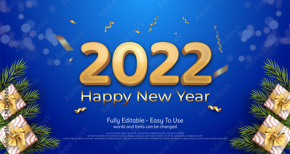 2022 happy new year design on a blue color background