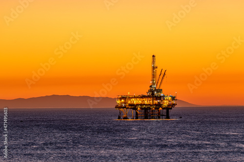 Offshore oil platform at dusk photo