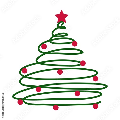 Green Christmas tree line art with red star on top