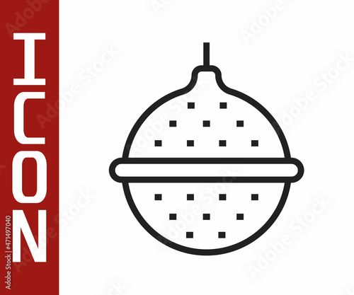 Black line Ball tea strainer icon isolated on white background. Vector