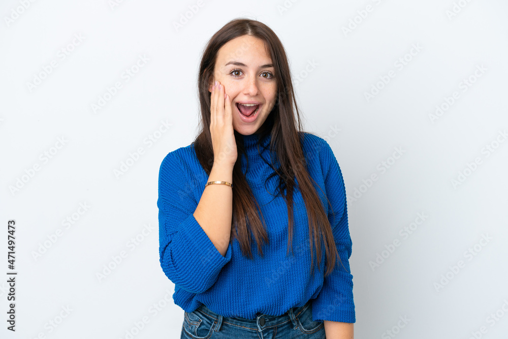 Young Ukrainian woman isolated on white background with surprise and shocked facial expression Young Ukrainian woman isolated on white background with surprise and shocked facial expression