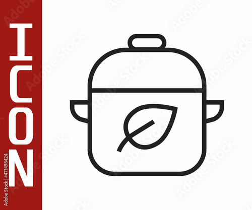 Black line Vegan food diet icon isolated on white background. Organic, bio, eco symbol. Vegan, no meat, lactose free, healthy, fresh and nonviolent food. Vector