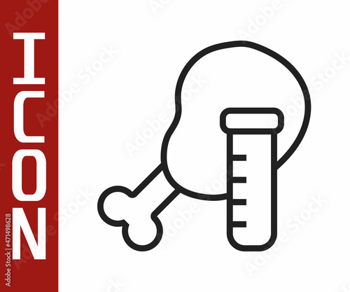 Black line Genetically modified chicken icon isolated on white background. Syringe being injected to chicken. Vector